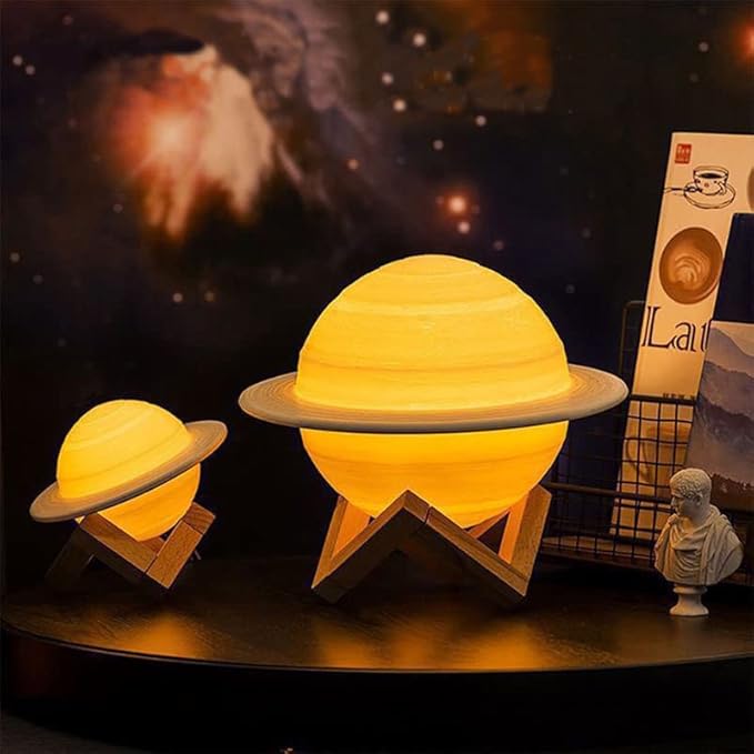 Saturn Lamp LED 3D PrintDecor Lamp Galaxy Planet Lampwith Stand/Remote Control/Touch/USB Rechargeable (6.3inch 16 Colors)