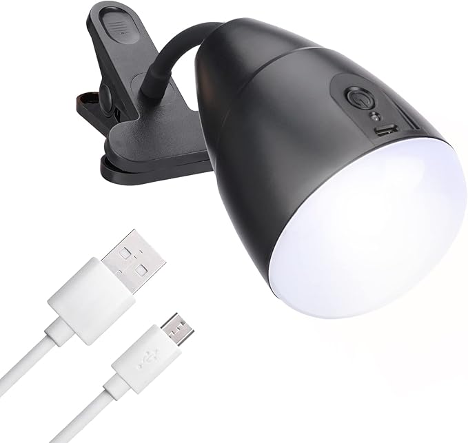 Afirst Clip on Light Outdoor Camping Light LED Clamp Lamp for Desk 4400mAh, Rechargeable Flexible Dimmable Lighting Reading Study Table Lamp, 11 Inches