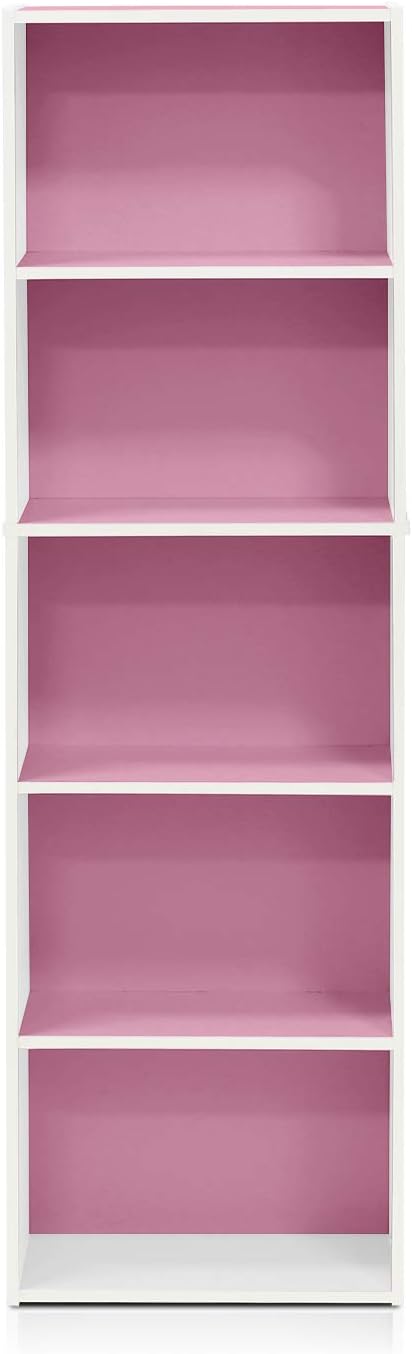 Furinno 5-Tier Reversible Color Open Shelf Bookcase , White/Pink 11055WH/PI