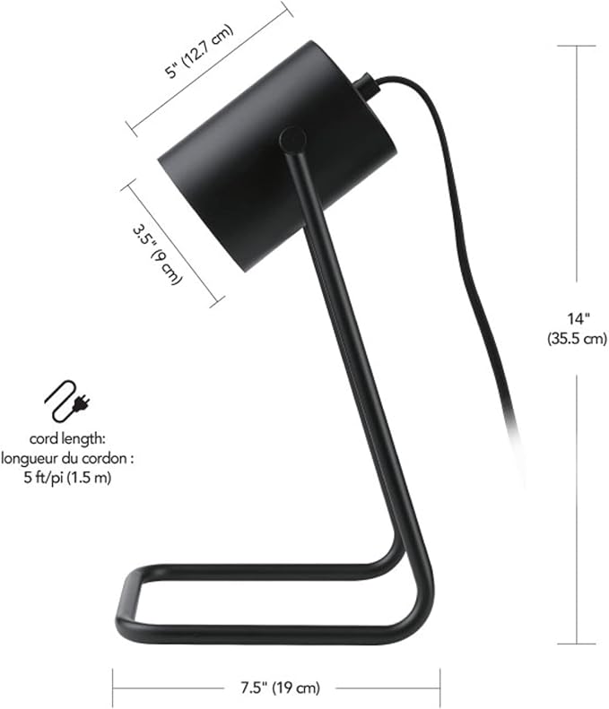 Globe Electric 52299 Sahara 14" Desk Lamp, Matte Black, Swing Shade, in-Line On/Off Rocker Switch