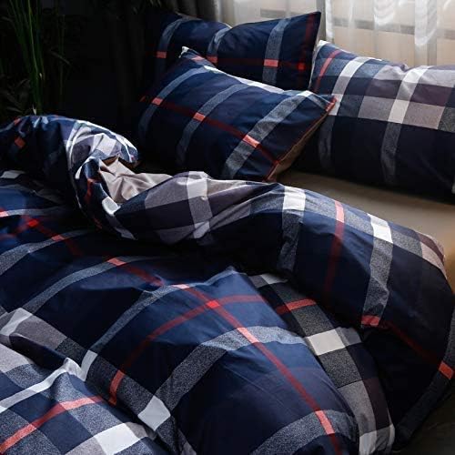 Navy Plaid Comforter Set Twin Multicolor Checkered Bedding Quilt Set Navy Blue Tartan Grid Comforter Striped for Women Teens Adult Navy Checkered Comforter