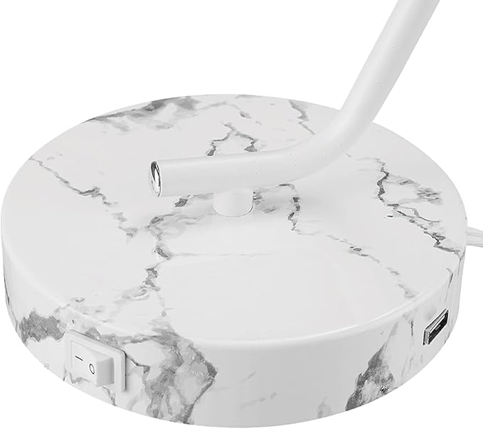 Globe Electric 52295 Belmont 17" Desk Lamp, Matte White, White Faux Marble Base, 2.1A USB Port, On Off Rocker Switch at Base