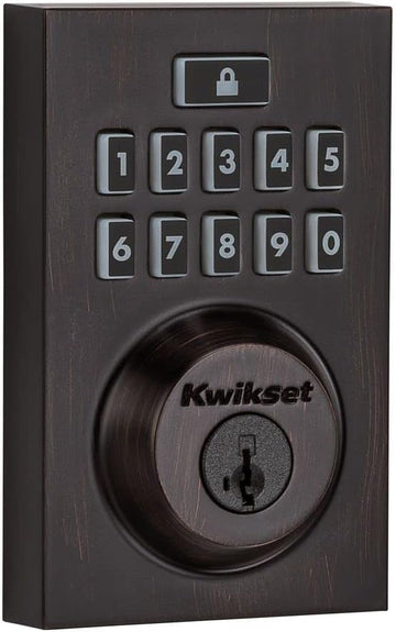 Kwikset 914 Contemporary Keypad SmartCode Electronic Deadbolt Smart Lock featuring SmartKey Security and ZigBee 3.0 Technology in Venetian Bronze