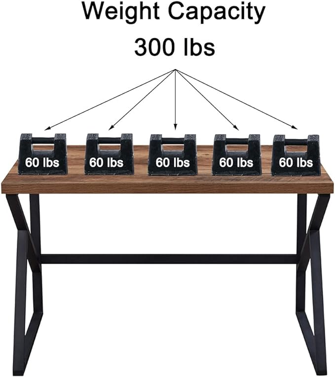 HSH Minimalist PC Desk, Industrial Home Office Desk, Sturdy Wood and Metal Desk, Rustic Vintage Oak 55 Inch Work Study Writing Desks Computer Table for Living Room Bedroom