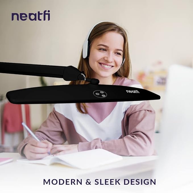 Neatfi Elite HD XL Task Lamp, 1360 Lumens, 84PCS SMD LED, 6500K, Super Bright Desk Lamp, Non-polar Dimming (Non-CCT with Clamp, Black, 22 Inches)