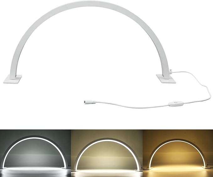 28 Inch Half Moon Nail Desk Lamp, 35W 3000 to 6000K Dimmable Desktop LED Light, Fill Light Half Moon Desk Light for Facial Spa, Manicure, Tattoo, Eyelash, Gifts