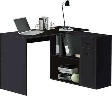 L-Shaped Rotating Computer Desk with Storage Shelves 68 inch Home Office Desk Corner with Drawers and File Cabinet Multipurpose Study Writing Table for Bedroom Small Space Black