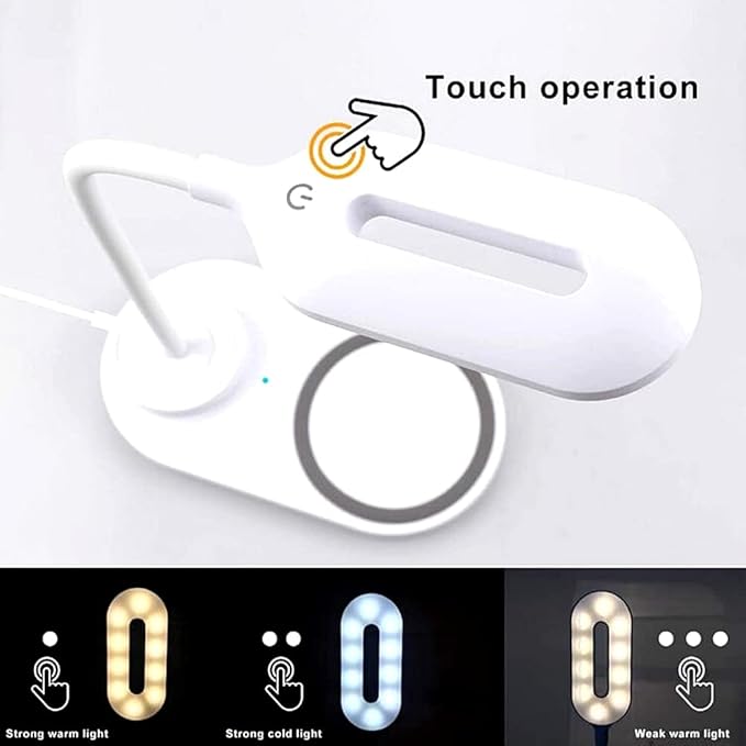 LED Desk Lamp with Wireless Charger, Eye-Protecting Table Lamps with Night Light, USB Charging Port, 3 Color Temperature Modes, Suitable for Home, Office Dimmable Desk Lamp, Bedroom