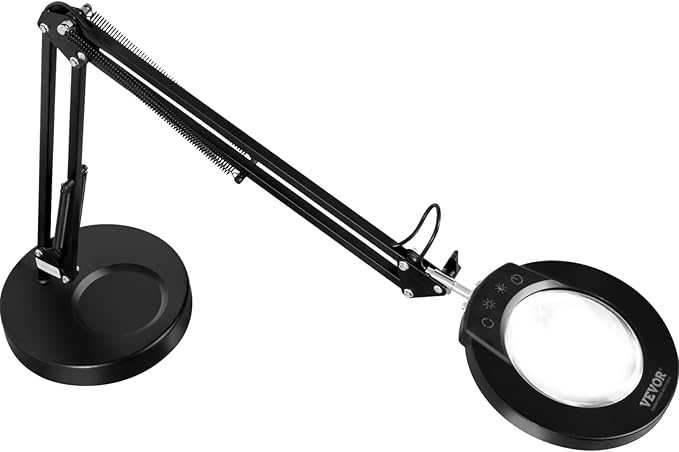 VEVOR 5X Magnifying Glass with Light and Stand, 【Upgraded】 5 Color Modes Stepless Dimmable, 4.3" Glass Lens Magnifier Desk lamp, 2-in-1 Magnifying Light and Stand for Crafts, Reading, Close Work
