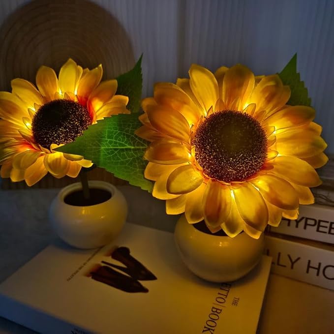 Sunflower Lamp Artificial LED Sunflower Flowers with Ceramic Pot Table Lamp Night Light for Home Office Decor House Decorations Gift Idea (1Sunflower)