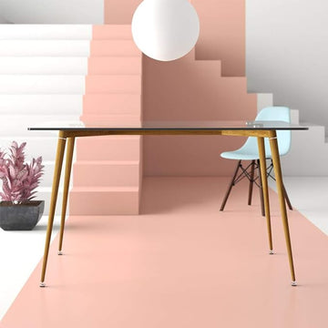IDS Home Office Furniture Contemporary Computer Desk, 0.31” inch Tempered Transparent Glass Tabletop Writing Table (Metal Leg(Wooden Skin))