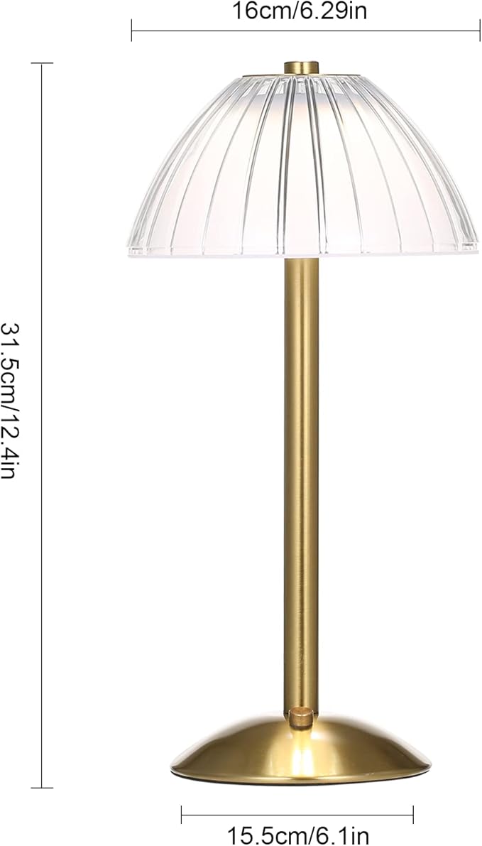 LED Cordless Table Lamp Mushroom Desk Lamp, USB Rechargeable LED Table Lamp with Touch Control Dimmable 3 Light Colors Bedside Lamp Reading Lamp for Bars Restaurants Coffee Shop