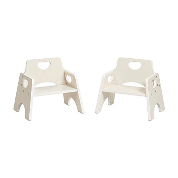 ECR4Kids Stackable Wooden Toddler Chair, 6in, Kids Furniture, White Wash, 2-Pack