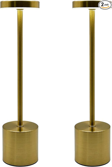 2 Pack Cordless Table Lamp Rechargeable 5000mAh Battery Operated Portable LED Desk Lamp 3 Color Temperature Stepless Dimming for Bedroom Restaurant Coffee Shop Party (Gold)