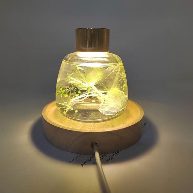 Wooden LED Light Base Aroma Reed Diffuser Base,Diameter 10cm, Adjustable White Light And Warm Light, Suitable For Displaying Himalayan Salt Lamp, Crystal Glass Resin Art .