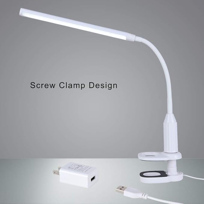 LED Desk Lamp, Clamp on Desk Light, Eye-Caring Gooseneck Clip on Light, 3 Color Modes, Stepless Dimming - Highly Adjustable Clamp Task Lamp/Table Lamp for Reading, Sewing, Drafting, Office