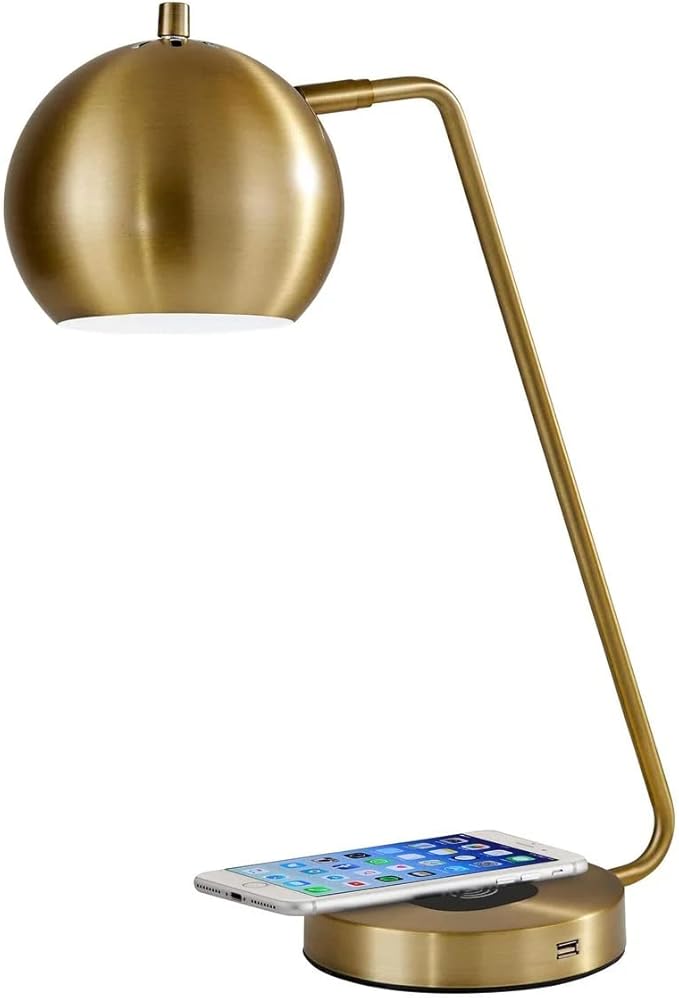 Adesso 5131-21 Emerson Desk Lamp Wireless Charging, 7W LED, 5W QI, USB Port, Indoor Lighting Lamps