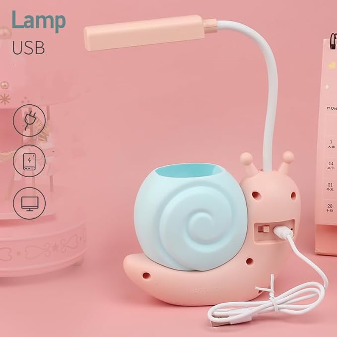 ZYTC LED Desk Lamp Cartoon Snail Adjustable Foldable Reading Lamp Assorted Colors Eye Caring Table Lamp Light with USB Charging Port Built-in Battery for Student Study Work(Pink)