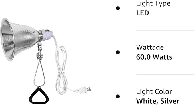 Simple Deluxe Clamp Lamp Light 60 Watt with 5.5 Inch Aluminum Reflector (no Bulb Included), 6 Feet Cord, 1 Pack, White