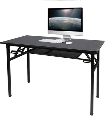 Need Folding Computer Desk with Storage Shelf, 47 inches Home Office Desk Folding Table Computer Workstation Desk, No Assembly Needed, Black