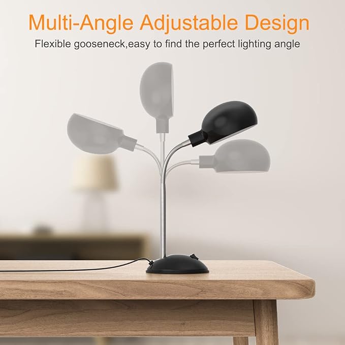 LEPOWER Metal Desk Lamp, Flexible Goose Neck Table Lamp, Eye-Caring Study Desk Lamp with E12 Lamp Base, Adjustable Desk Lamp for Living Room, Bedroom, Study Room and Home Office (Black)