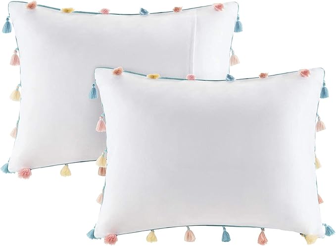 Mi Zone Kids Tessa Cozy Comforter Set, Colorful Fun Design All Season Children Bedding Girls Bedroom Décor, Full/Queen, White with Colorful Tassel 4 Piece