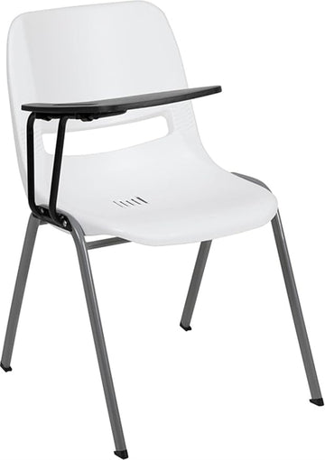Flash Furniture HERCULES White Ergonomic Shell Chair with Right Handed Flip-Up Tablet Arm