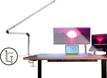 LED Swing arm Professional Grade Aluminum Desk lamp, Nail Technician Desk lamp, 81 LED Beads, Natural Spectrum Light, Suitable for Studio, Basement, Painting, Reading. (Silver)