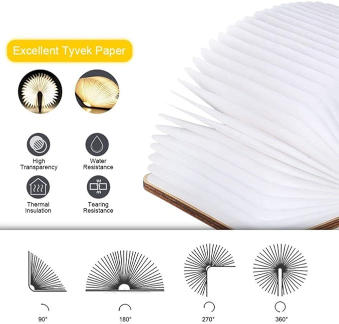 Folding Book Lamp Novelty Wooden Table Lamp Portable Desk Light LED Paper Lantern with USB Rechargeable for Gift Home Office Decor
