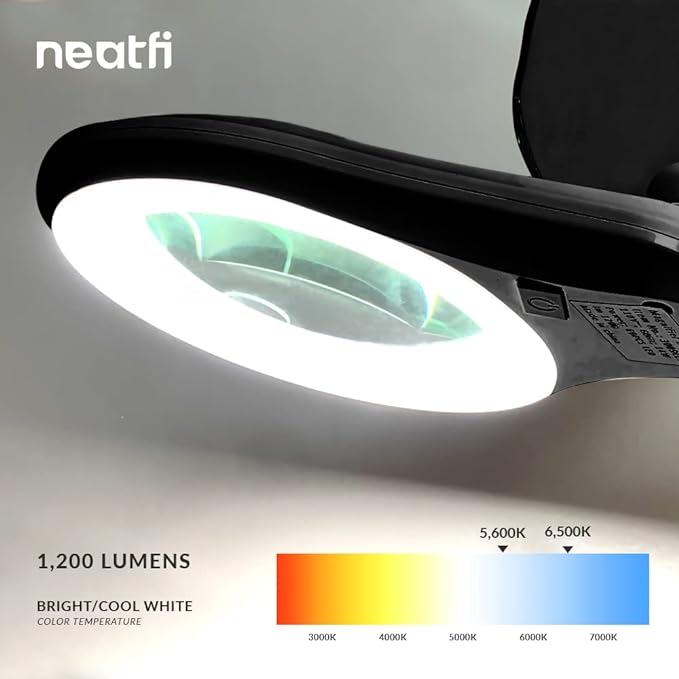 Neatfi (New Model) Bifocals 1,200 Lumens Super LED Magnifying Lamp with Clamp, 8D + 20D, Dimmable, 5 Inches Diameter Lens, Adjustable Arm Utility Clamp (8 Diopter + 20 Diopter, Black)