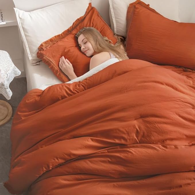 Andency California King Comforter Set Burnt Orange - 3 Pieces Cal King Boho Terracotta Lightweight Bedding Comforter Sets, Oversized All Season Soft Bed Set (104x96In Comforter & 2 Pillowcases)