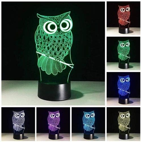 3D Illusion Night Light Owl Toys, Owl Bedside Lights Birthday Gift for Kids, Big Size 7 Color Changing USB LED Table Desk Optical Illusion Lamps Home Decors for Great Xmas Birthday Gifts