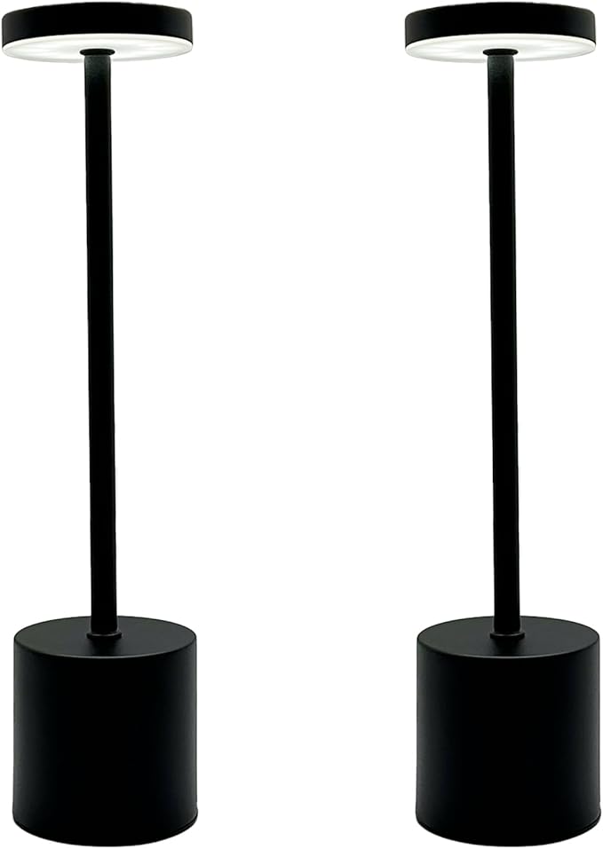 2 Pack Cordless Table Lamp Rechargeable 5000mAh Battery Operated Portable LED Desk Lamp 3 Color Temperature Stepless Dimming for Bedroom Restaurant Coffee Shop Party (Black)