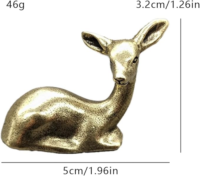 Pure Copper Sikadeer Small Ornament, Mini Brass Lying Deer Tea Pet, Crafts Ornaments, Micro Landscape Decor, Cute Decor, Scene Decor, Desktop Decor(Sikadeer)