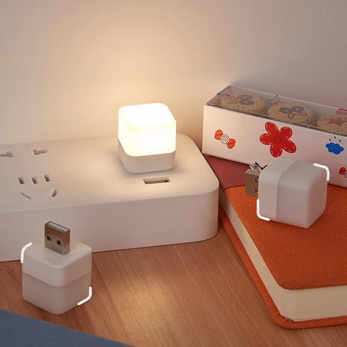 USB Lights by Night，Plug in LED Mini Bulb，Flexible LED Ambient Light ，Emergency Lighting，Compact，Ideal for Bedroom，Bathroom，Nursery，Hallway，Outdoor Camping，Reading(8PCS,Warm White)(Yellow)