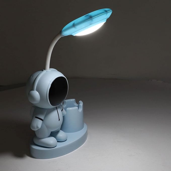 SUNGOOYUE Shape Small Desk Lamp, Rechargeable Desk Lamp with Pen Holder Sharpener Night Light for Dorm Bedroom (Blue)