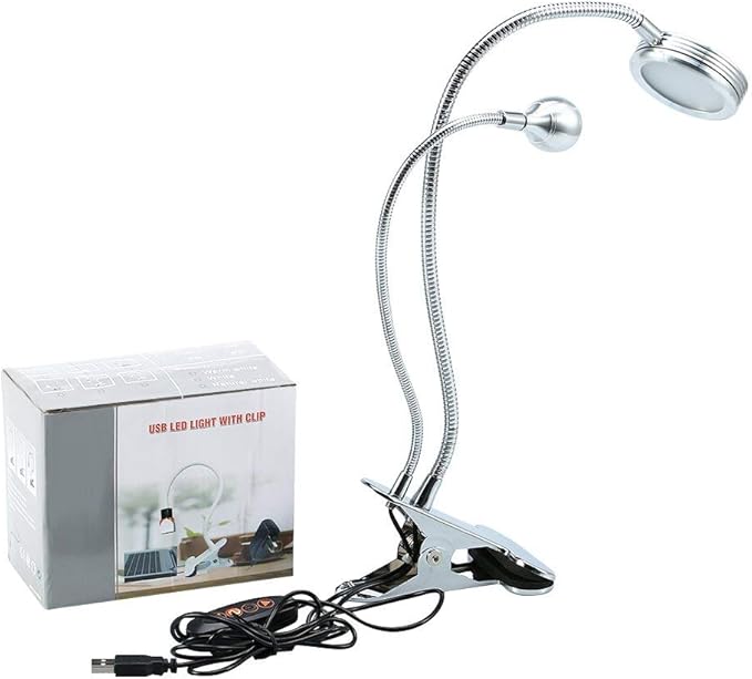 FILFEEL 2in1 LED with Clip, Illuminated Lights for Nail Desk Manicure Makeup Bed Reading Use Flexible Metal Hose with USB Interface