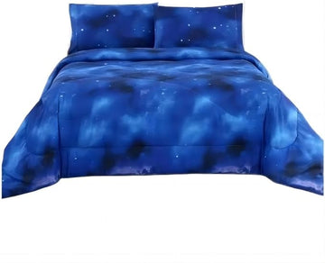 3PCS Blue Galaxy Twin Comforter Set, Bed in a Bag Space Twin Quilt Bedding Set, Hotel Luxury, Summer Cute Comforter Twin for Boys Girls Toddler Kids and Teens, Twin