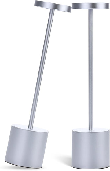2 Pack Cordless Table Lamp, Led Bedside Lamp Rechargeable Desk Lamp, 5200mah Battery Portable Desk Lamp, Adjustable Light Brightness, Suitable for Restaurants, Indoor, Outdoor, Study (Silver)