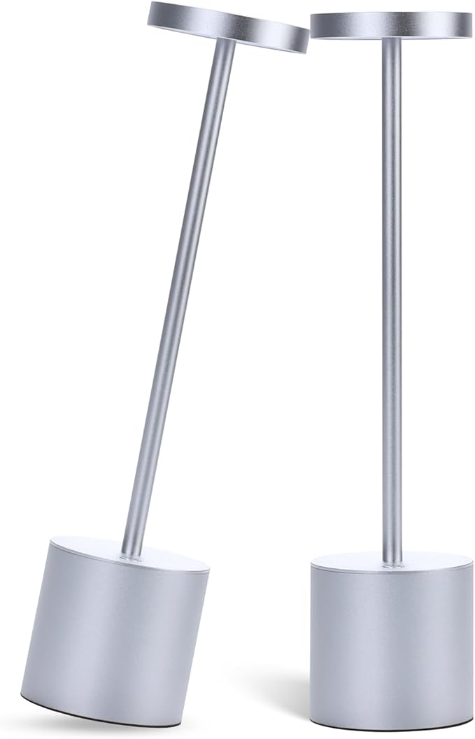 2 Pack Cordless Table Lamp, Led Bedside Lamp Rechargeable Desk Lamp, 5200mah Battery Portable Desk Lamp, Adjustable Light Brightness, Suitable for Restaurants, Indoor, Outdoor, Study (Silver)
