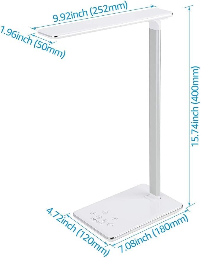 TORCHSTAR LED Desk Lamp, Dimmable Desk Lights for Reading, Table Lamps with USB Charging Port, Touch Control, 3 Color Modes, Fully Adjustable Brightness, Dorm Room, 1 & 2 Hour Auto Timer, White