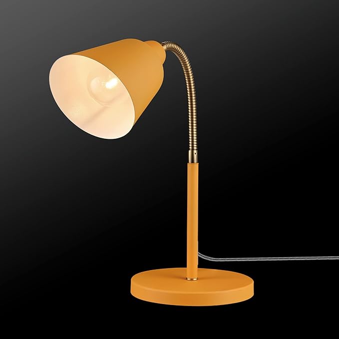 Globe 56083 16" Desk Lamp, Matte Orange, Adjustable Brass Gooseneck, in-Line On/Off Rocker Switch, Home Office Accessories, Desk Lamps for Home Office, Home Décor, Adjustable Lamp
