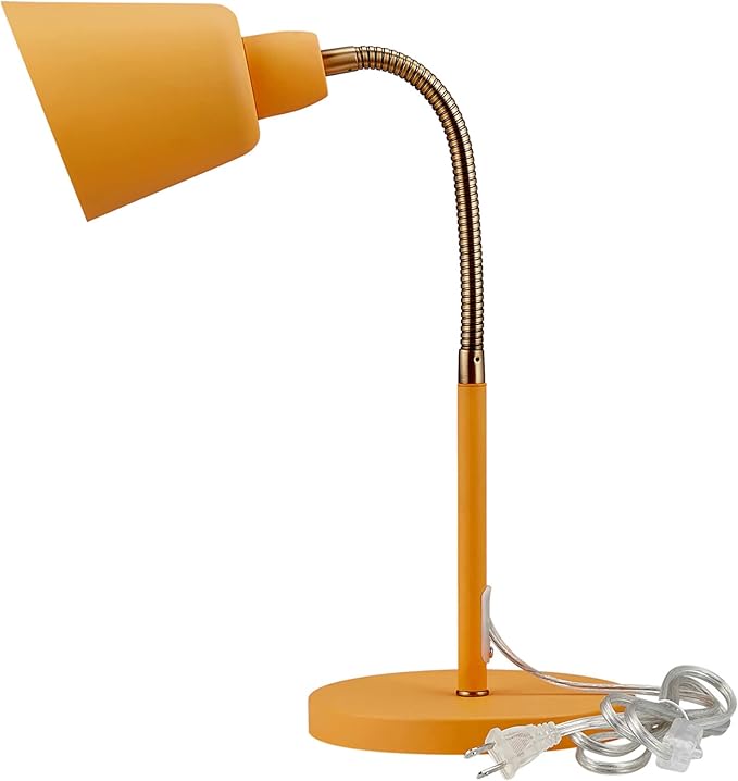 Globe 56083 16" Desk Lamp, Matte Orange, Adjustable Brass Gooseneck, in-Line On/Off Rocker Switch, Home Office Accessories, Desk Lamps for Home Office, Home Décor, Adjustable Lamp