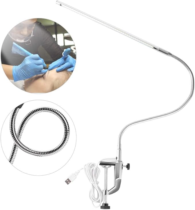 Desk Lamp with Clamp,Desk Lamp Clip on Lamp,LED Eye-Caring Desk Lamp with USB Rechargeable Reading Lights,Task Table Lamps,Foldable Bed Lamp,360° Swivel Desk Lamp for Manicure,Reading,Tattoo Light