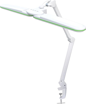 Neatfi Elite HD XL Task Lamp, 3 Light Modes, 90PCS SMD LED, Super Bright Desk Lamp, Eye-Caring LED Lamp, Non-Polar Dimming, Adjustable Brightness Levels (CCT with Clamp, Green Ring, 17 Inches)