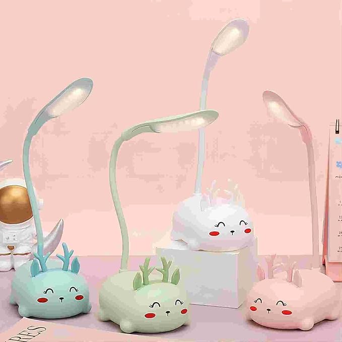 Kids Lamp, Cute LED Desk Lamp for Kids, Mini Animal Night Light, USB Rechargeable Flexible Cartoon Lamp Eye-Care Lighting for Bedroom (Deer B, Green)