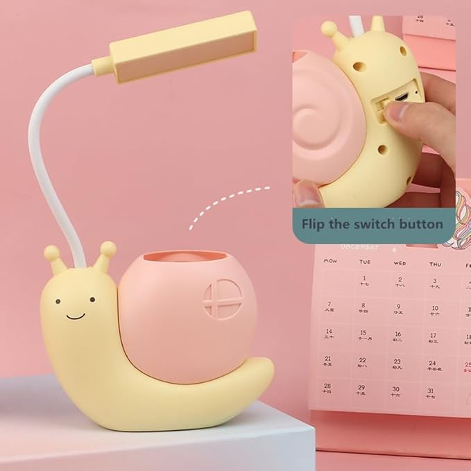 ZYTC LED Desk Lamp Cartoon Snail Adjustable Foldable Reading Lamp Assorted Colors Eye Caring Table Lamp Light with USB Charging Port Built-in Battery for Student Study Work(Yellow)