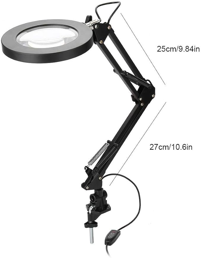 LED Magnifying Lamp with Clamp, 5X Magnifier Glass Light Lens, USB Dimmable Desk lamp for Table Craft or Workbench