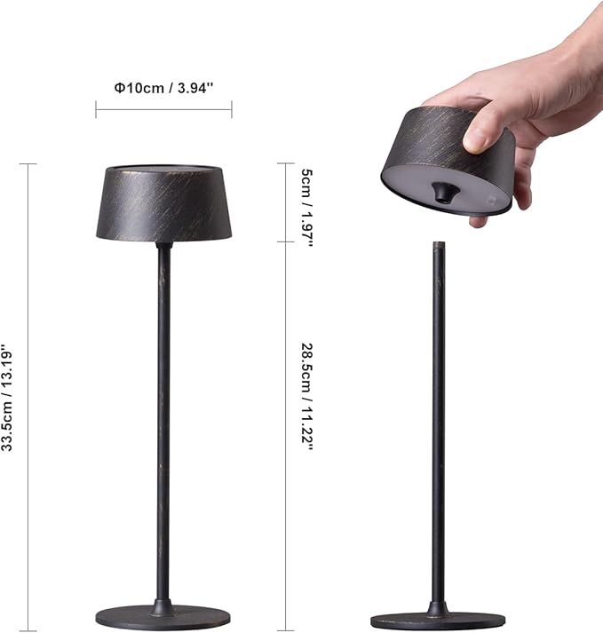 DAWALIGHT Cordless Lamp 4000mAh Rechargeable tbale lamp LED Desk Lamp Stepless Dimming Vintage Copper Battery Operated Portable Cordless 2700K Vintage Copper Base