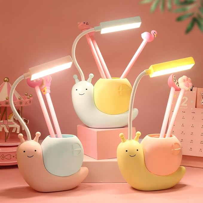ZYTC LED Desk Lamp Cartoon Snail Adjustable Foldable Reading Lamp Assorted Colors Eye Caring Table Lamp Light with USB Charging Port Built-in Battery for Student Study Work(Pink)